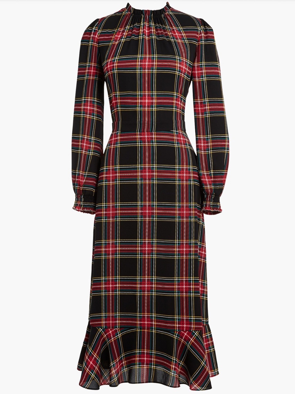 J. Crew Factory NWT Ruffle Neck Peasant Dress Tartan Plaid Black Chiffon 2